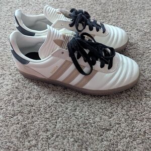 Adidas Samba White with Black and Tan Accents